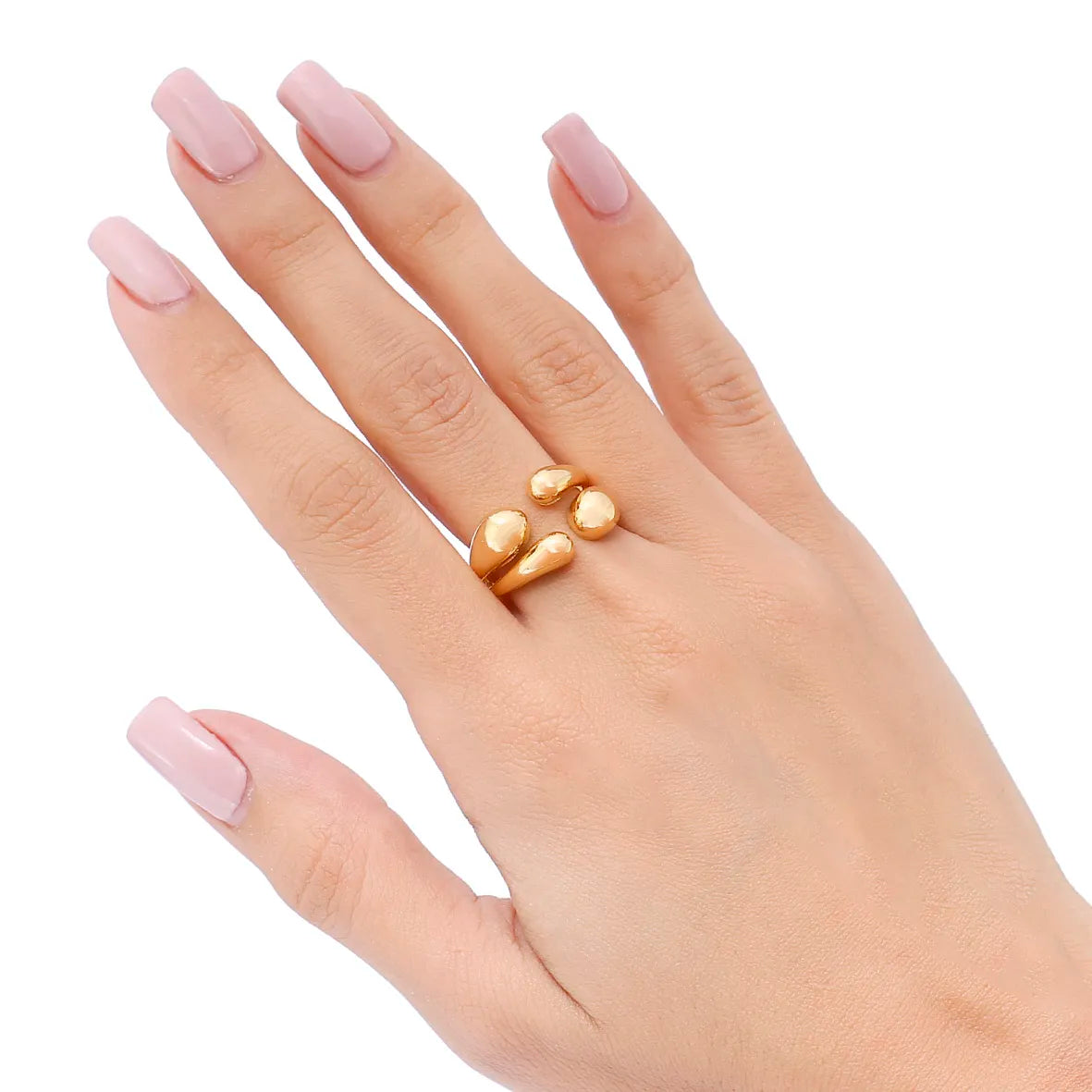 Anel Liso Detalhe Aberto com 4 Gotas Folheado Ouro 18k