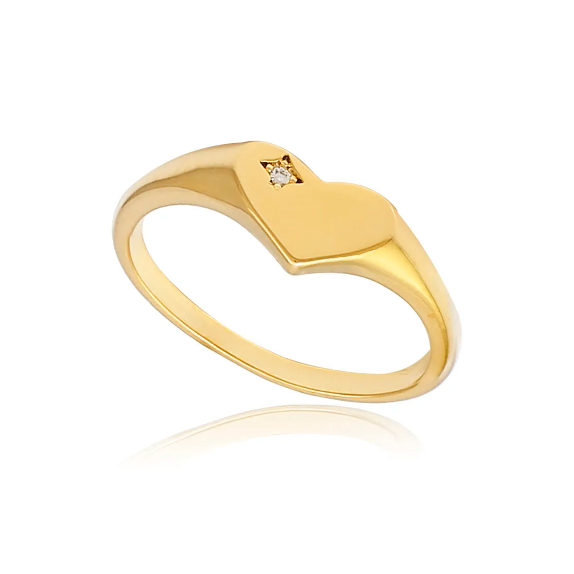Anel Coração Liso com 1 Zircônia Folheado Ouro 18K
