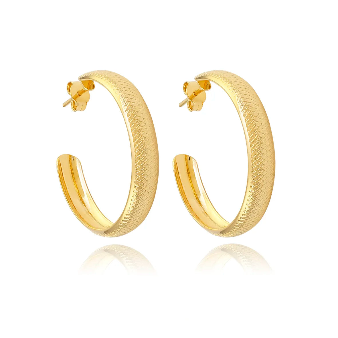 Brinco Argola Média Larga Trabalhada 3cm Folheado a Ouro 18K