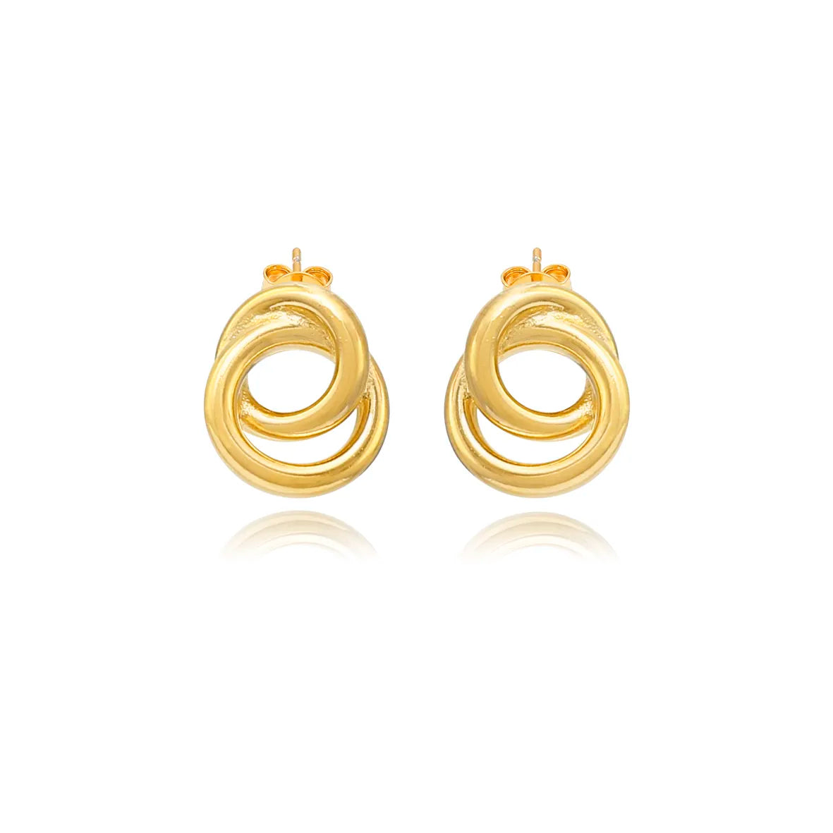 Brinco Pequeno 2 Círculos Entrelaçados Liso Folheado a Ouro 18k
