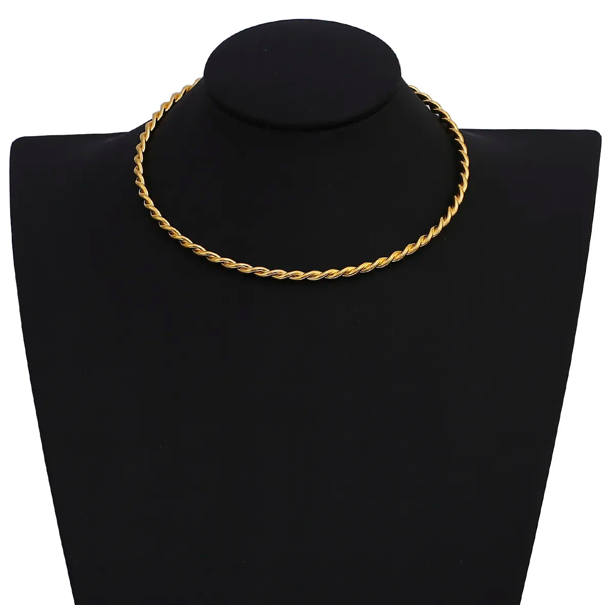 Colar Choker Aberta Aro Rígido Torcidos Folheado Ouro 18k
