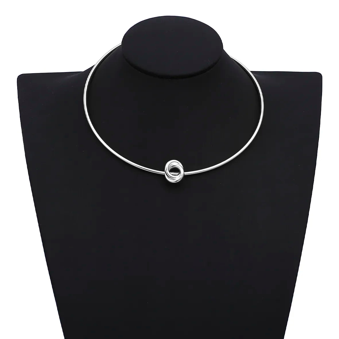 Colar Choker Aro Rígido Liso Fino Detalhe Nó Folheado Prata 1000