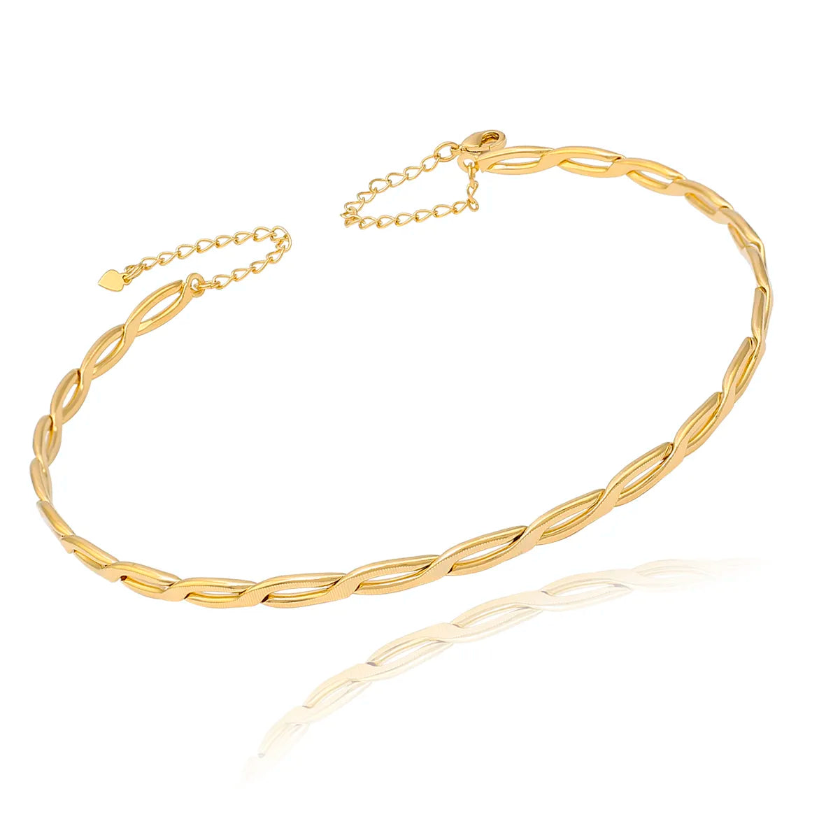 Colar Choker Aberta Aro Rígido 2 Fios Torcidos Texturizados Folheado Ouro 18k