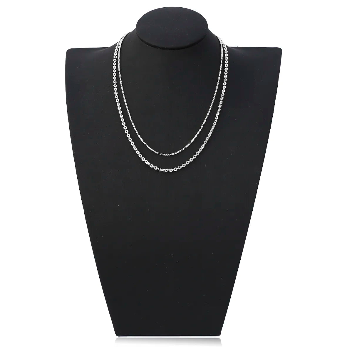 Colar Duplo com Malha Veneziana e Elos Cadeados Folheado Prata 1000