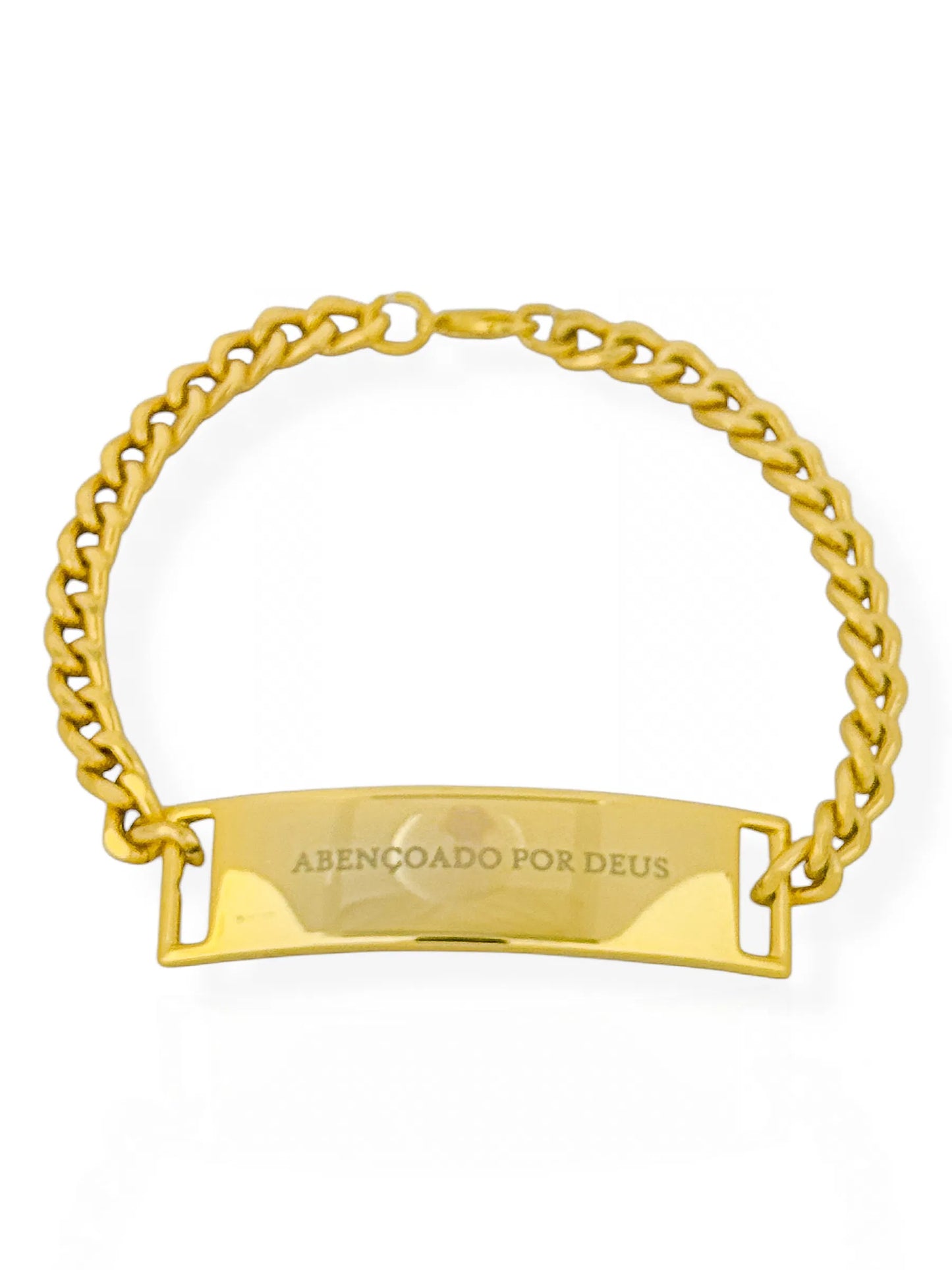 Pulseira Masculina Semi Joia Placa "Abençoado Por Deus" - Ouro