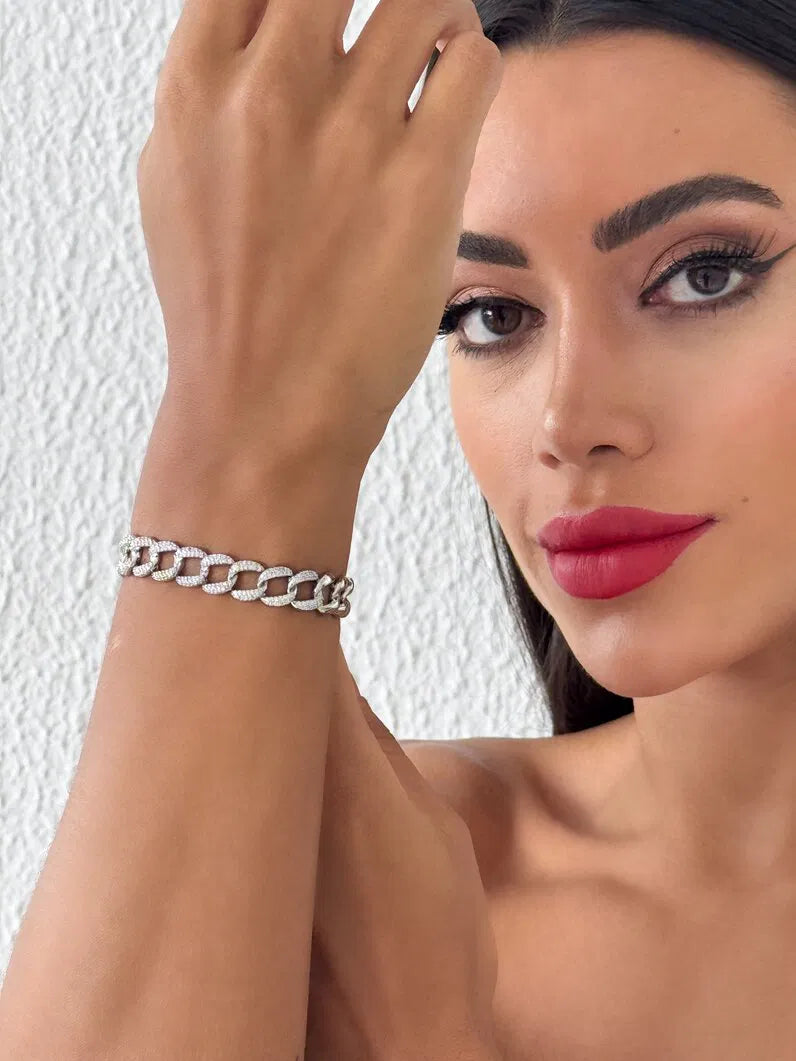Pulseira Folheado a e Prata Corrente Com Zircônia - Prata