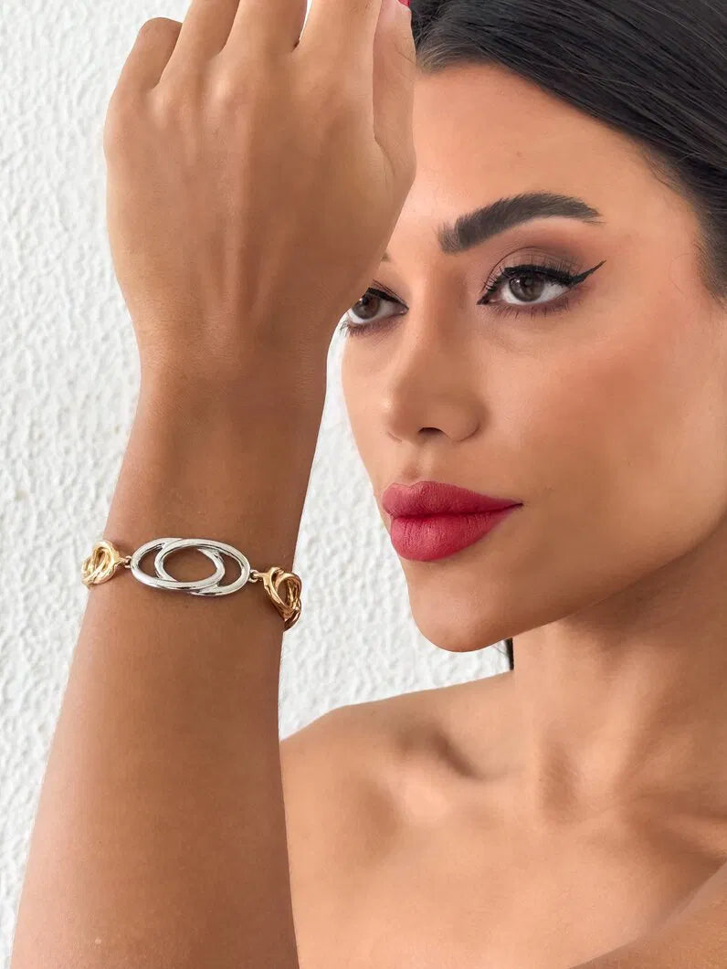 Pulseira Folheado a Ouro 18k e Prata Elos - Mix banho