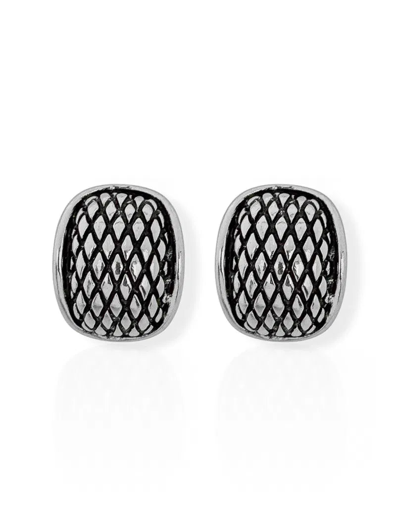 Brinco Folheado a Ouro 18k e Prata - Retangulo Texturizado - Prata