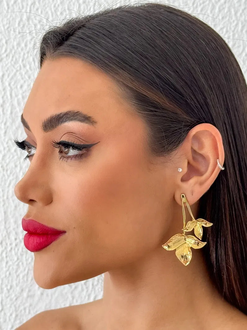 Brinco Folheado a Ouro 18k e Prata Folha Dupla - Ouro
