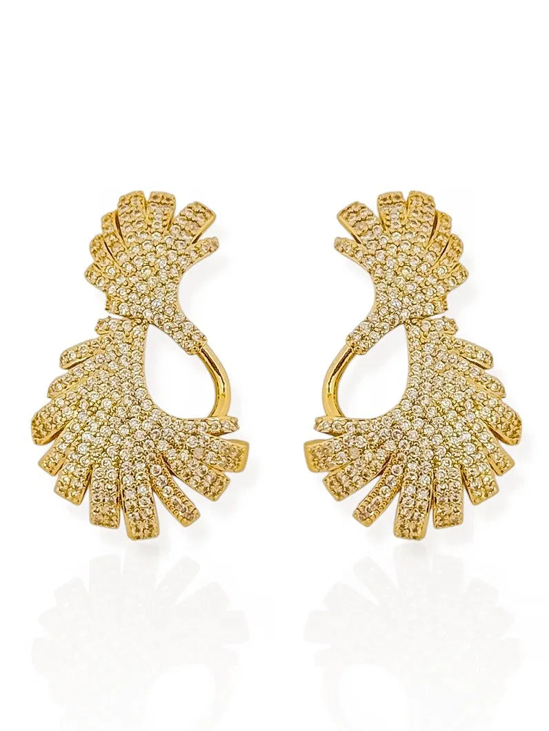 Brinco Folheada a Ouro 18k e Prata Folhas Cravejadas - Ouro - Cristal