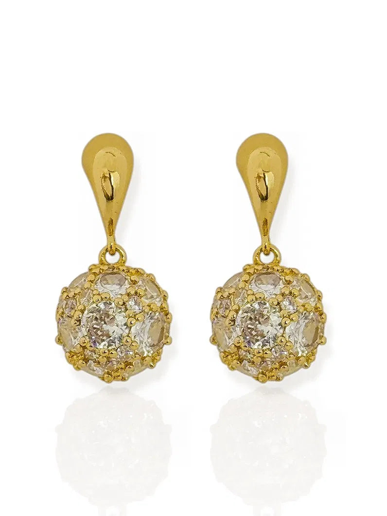 Brinco Folheada a Ouro 18k e Prata Gota Lisa Ponteira Com Esfera Tosa Trabalhada na Zircônia - Ouro