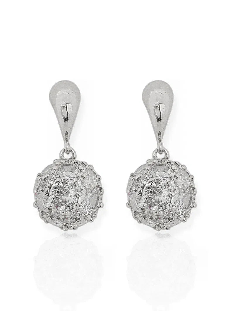 Brinco Folheada a Ouro 18k e Prata Gota Lisa Ponteira Com Esfera Tosa Trabalhada na Zircônia - Prata