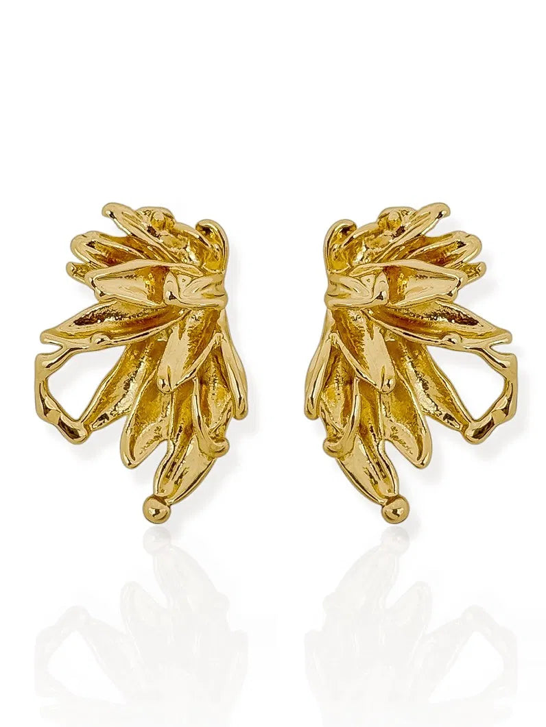 Brinco Folheado a Ouro 18k e Prata Meia Flor - Ouro