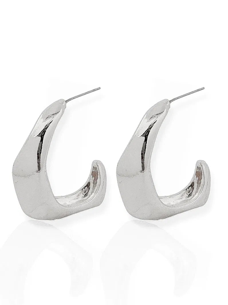 Brinco Folheado a Ouro 18k e Prata Argola Organica Curva - Prata