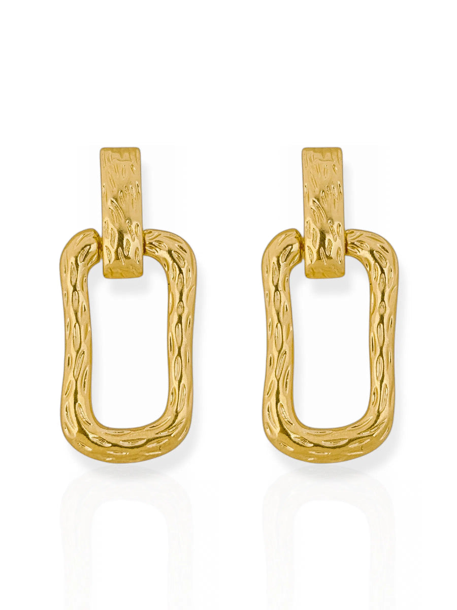 Brinco Folheado a Ouro 18k e Prata Ponteira Retangular Martelada - Ouro