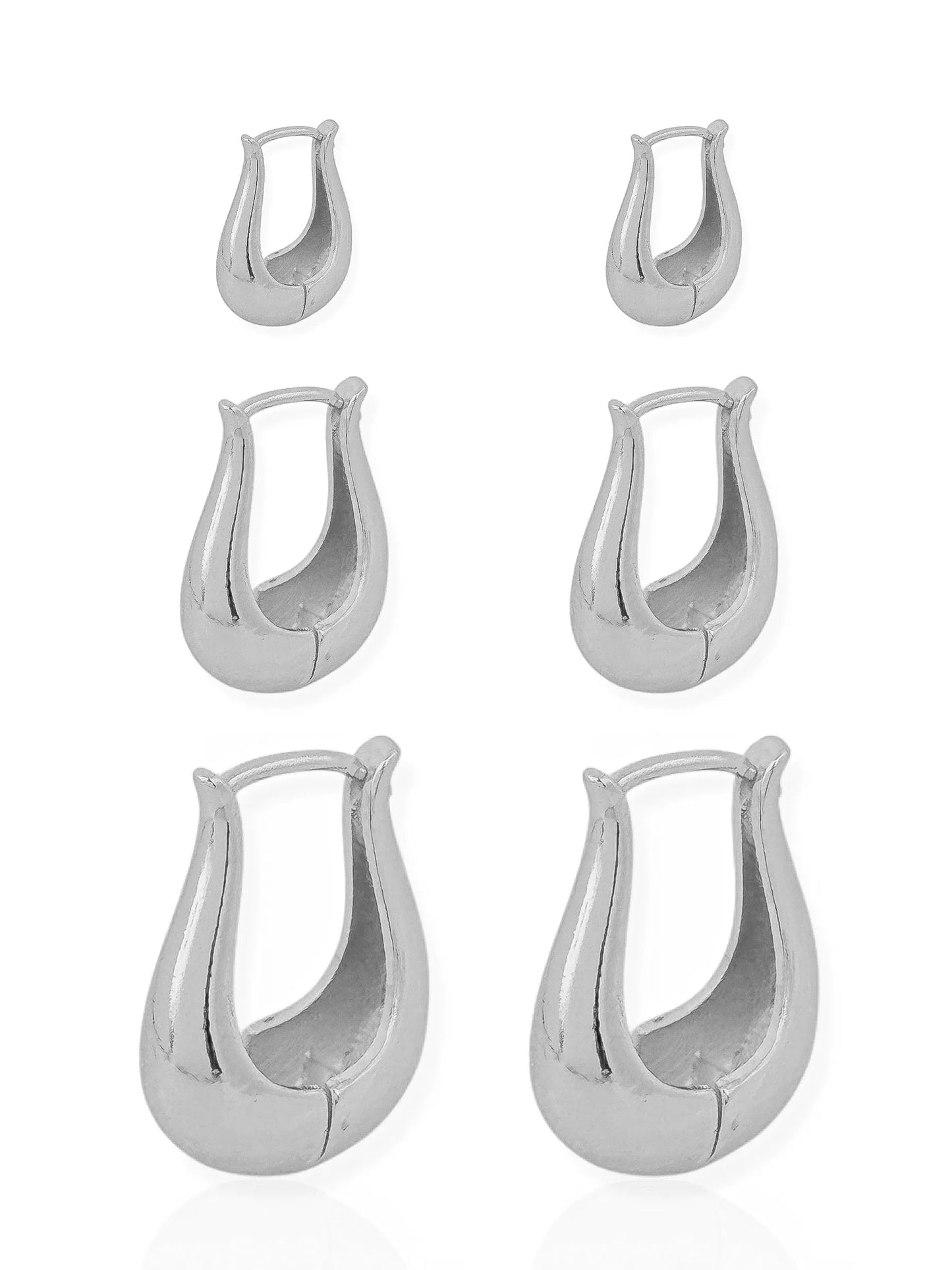 Trio de Brincos Folheado a Ouro 18k e Prata Argola Gota Fina - Prata