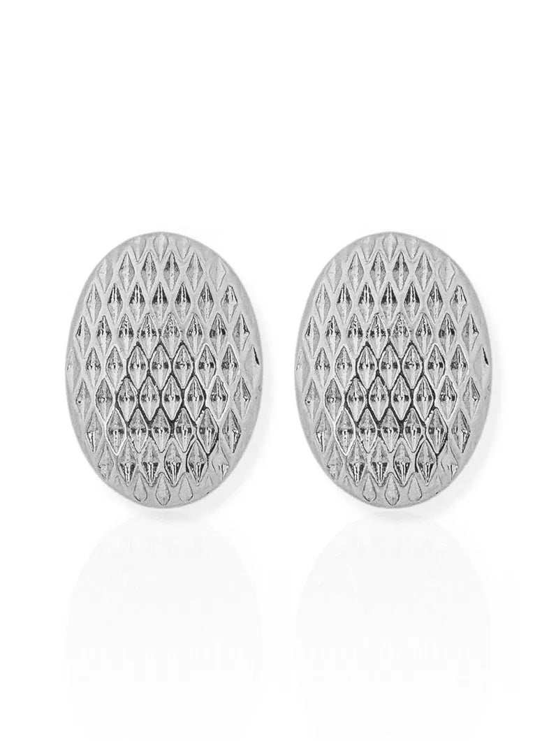 Brinco Folheado a Ouro 18k e Prata Oval Texturizado - Prata