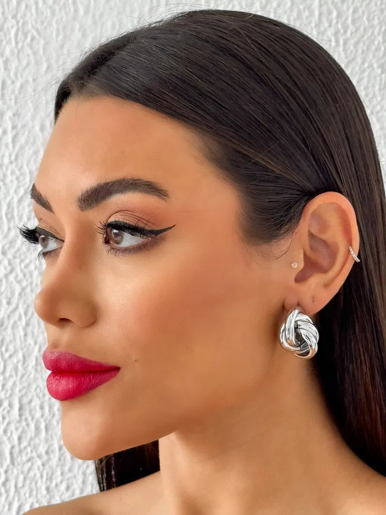 Brinco Folheado a Ouro 18k e Prata Anéis Cruzados - Prata