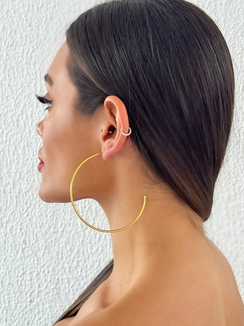 Brinco Folheado a Ouro 18k e Prata Argola G Texturizado - Ouro