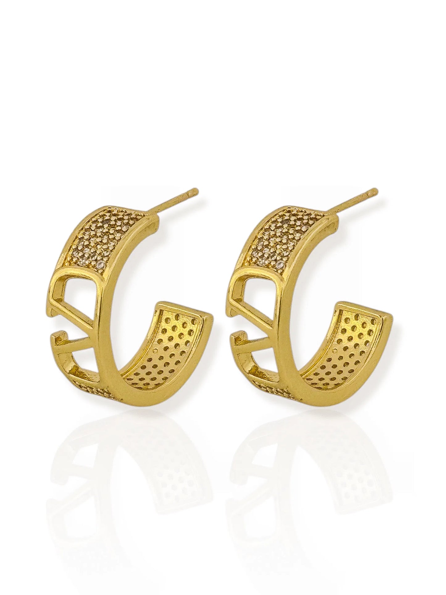 Brinco Folheada a Ouro 18k e Prata 925 Argola Cravejada Inspiração Grandes Marcas - Ouro