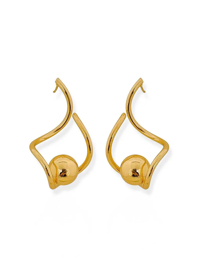 Brinco Folheado a Ouro 18k e Prata Fio Ondulado Com Esfera - Ouro