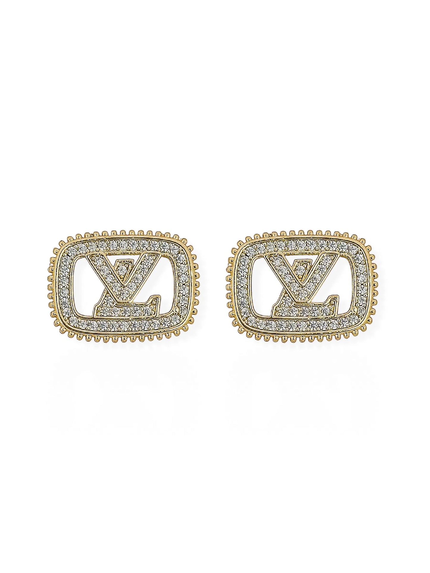 Brinco Folheado a Ouro 18k e Prata Inspiração Grandes Joalherias LV. Cravejado - Ouro