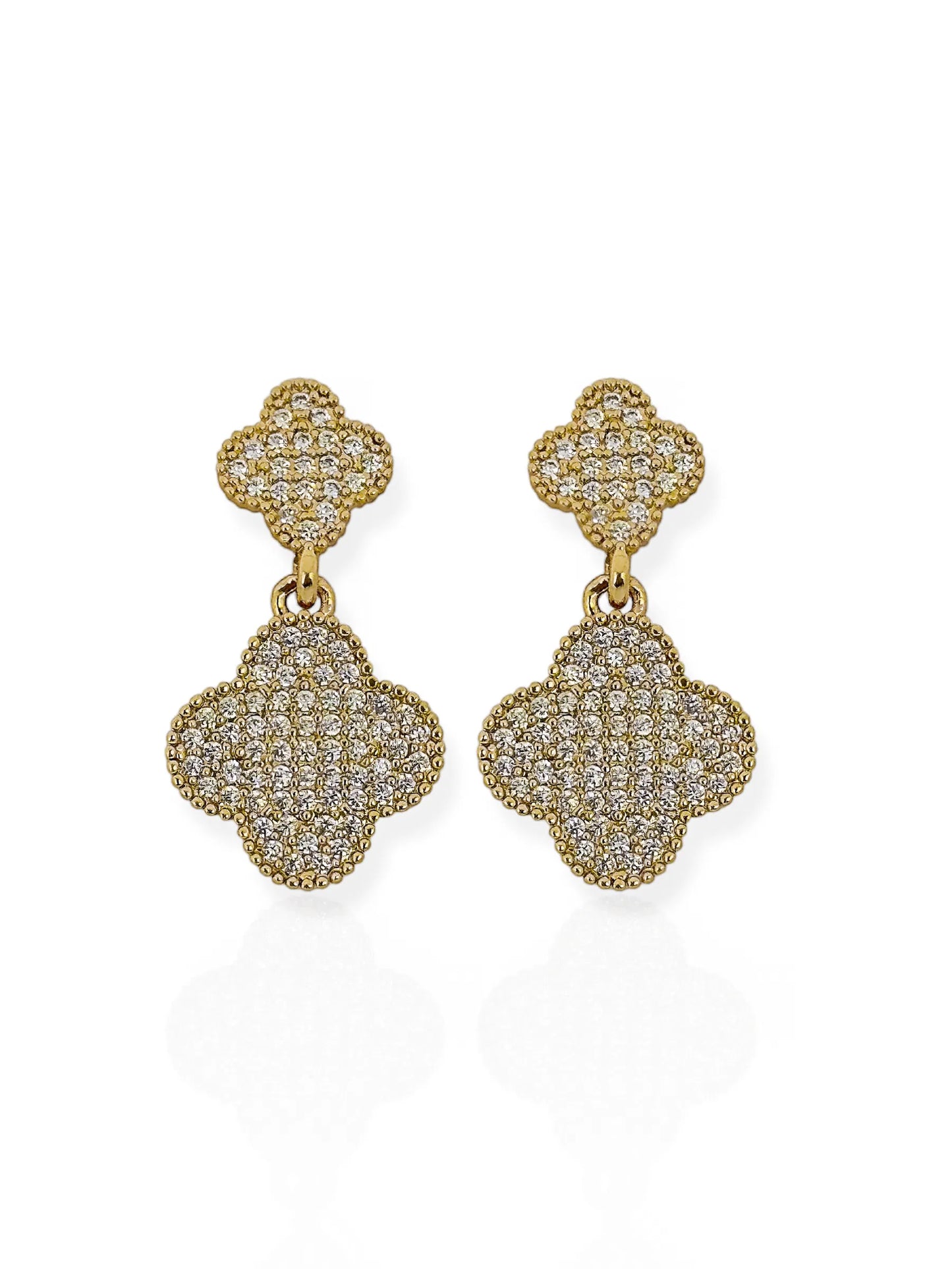 Brincos Folheados a Ouro 18k e Prata Inspiração Duplo Com Zircônia - Ouro