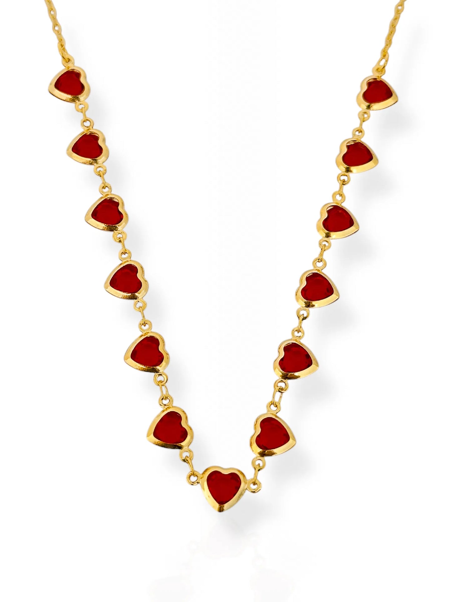 Choker Folheado a Ouro 18k e Prata Com Cristais Coração - Ouro- Vermelho