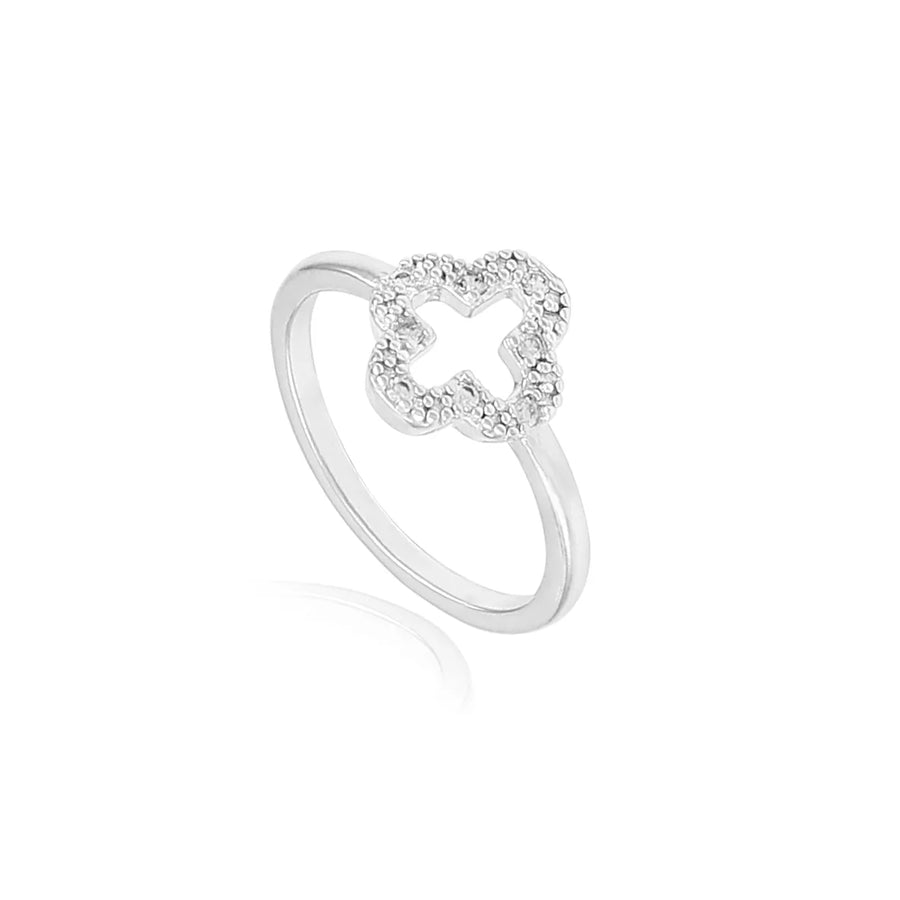 Anel Infantil Falange Trevo 4 Folhas Van Cleef Zircônias Folheado Prata 1000