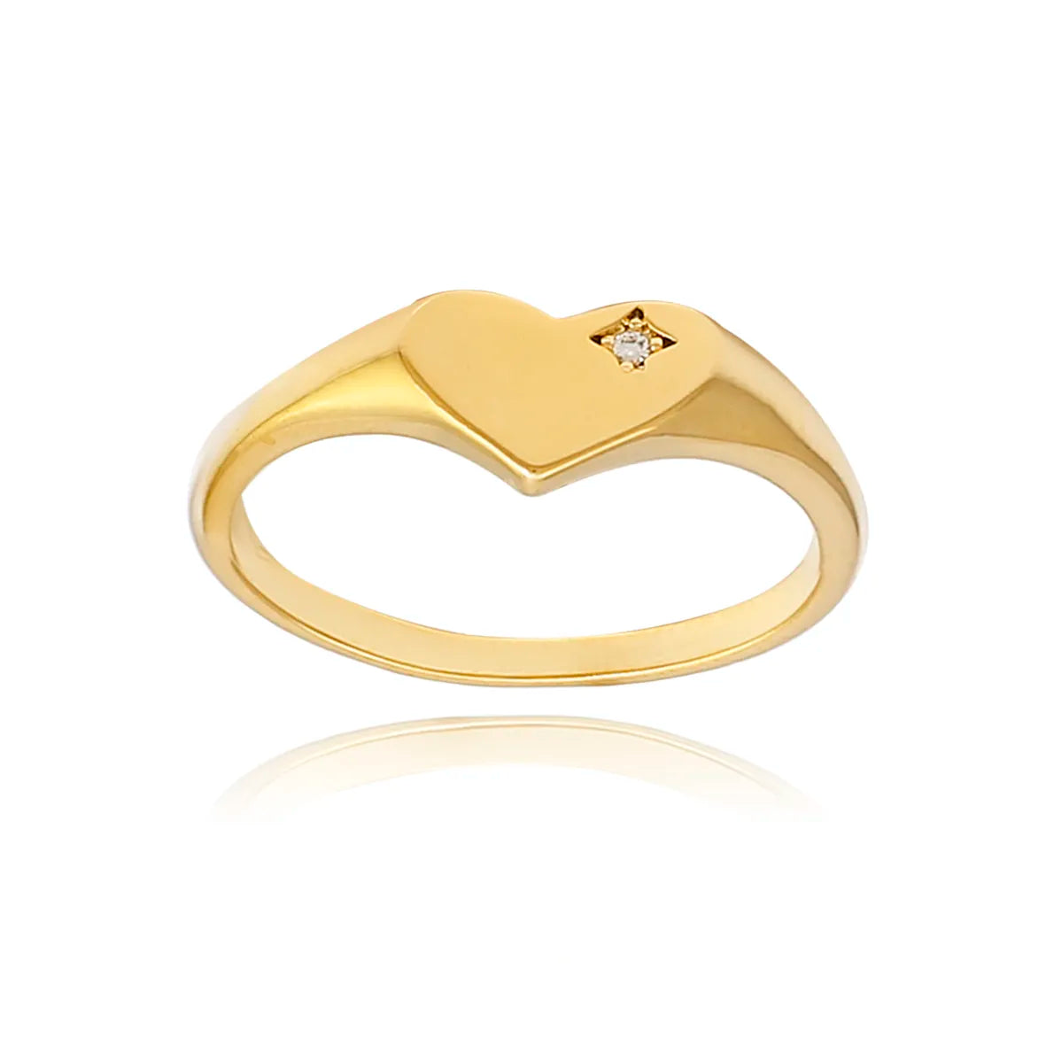 Anel Coração Liso com 1 Zircônia Folheado Ouro 18K