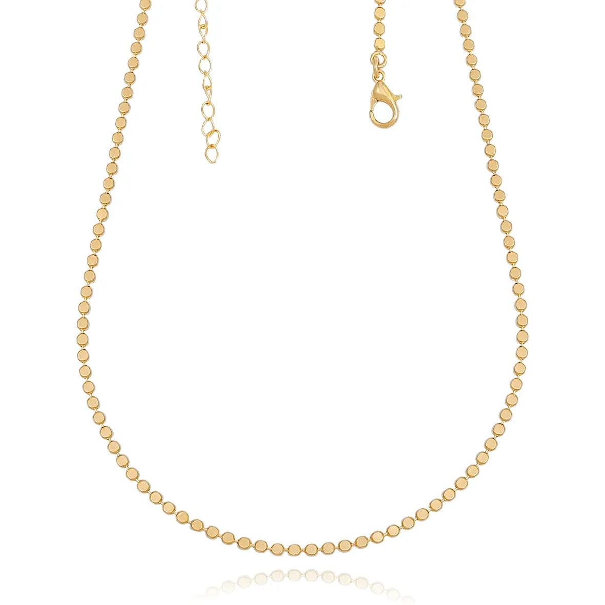 Colar Choker Malha Bolinhas Achatadas Lisas Folheado a Ouro 18k
