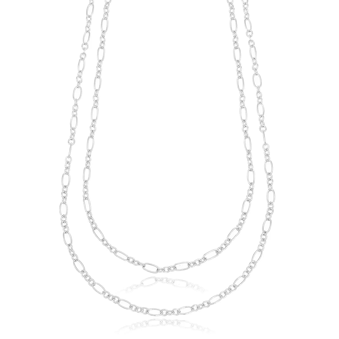 Colar Duplo com Elos Ovais 3x1 Folheado Prata 1000