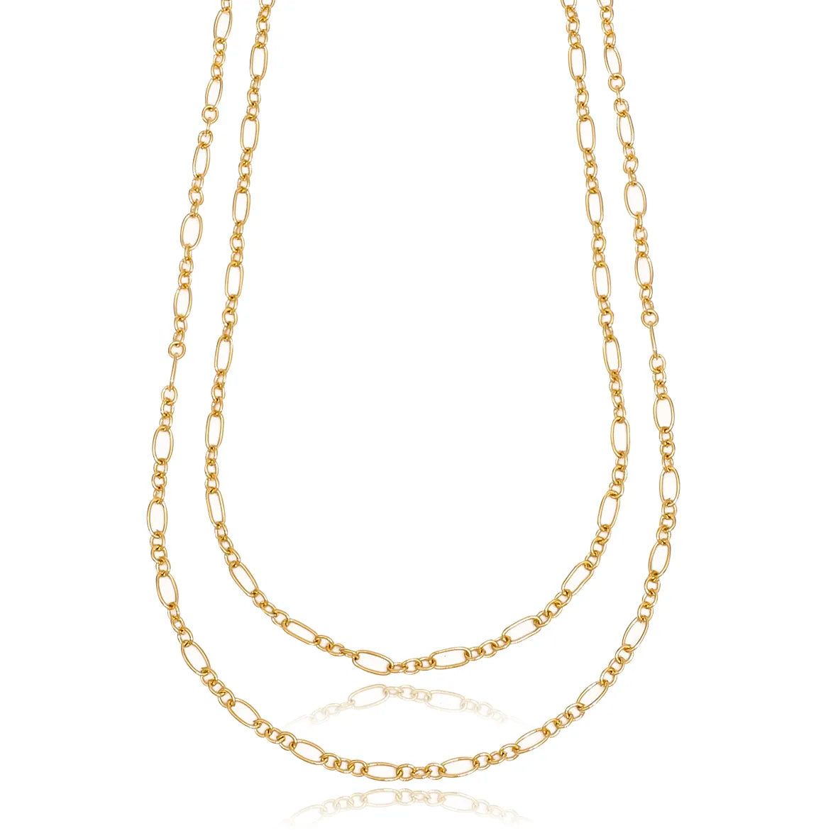 Colar Duplo com Elos Ovais 3x1 Folheado a Ouro 18k