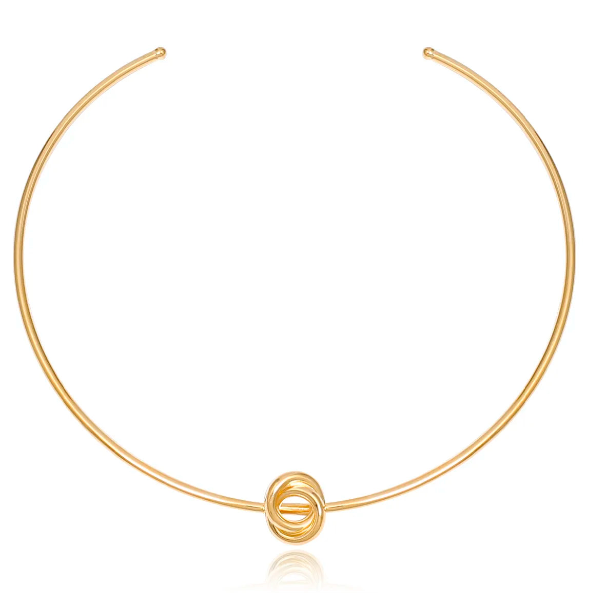 Colar Choker Aro Rígido Liso Fino Detalhe Nó Folheado Ouro 18k