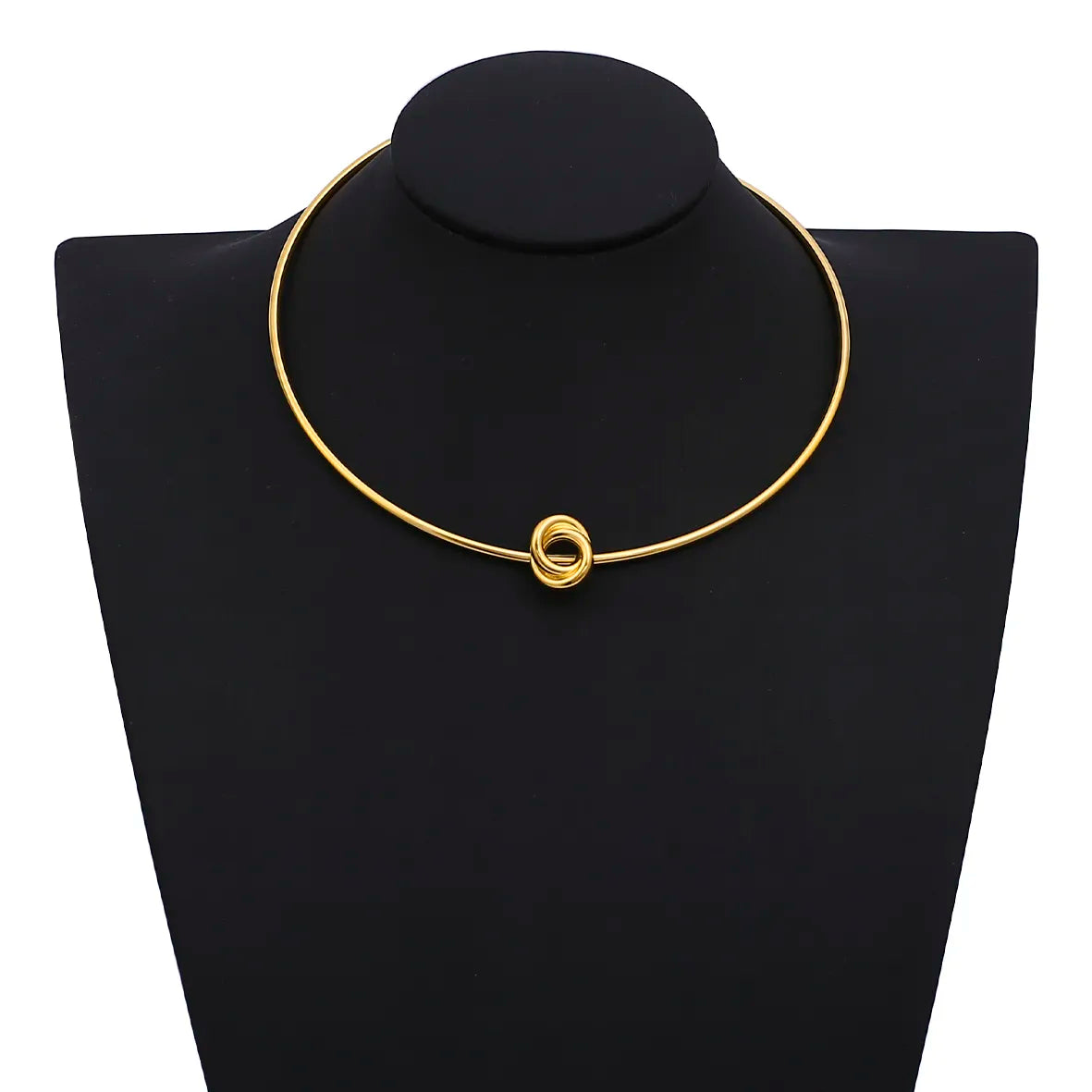 Colar Choker Aro Rígido Liso Fino Detalhe Nó Folheado Ouro 18k