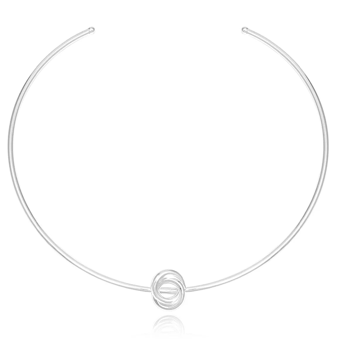 Colar Choker Aro Rígido Liso Fino Detalhe Nó Folheado Prata 1000