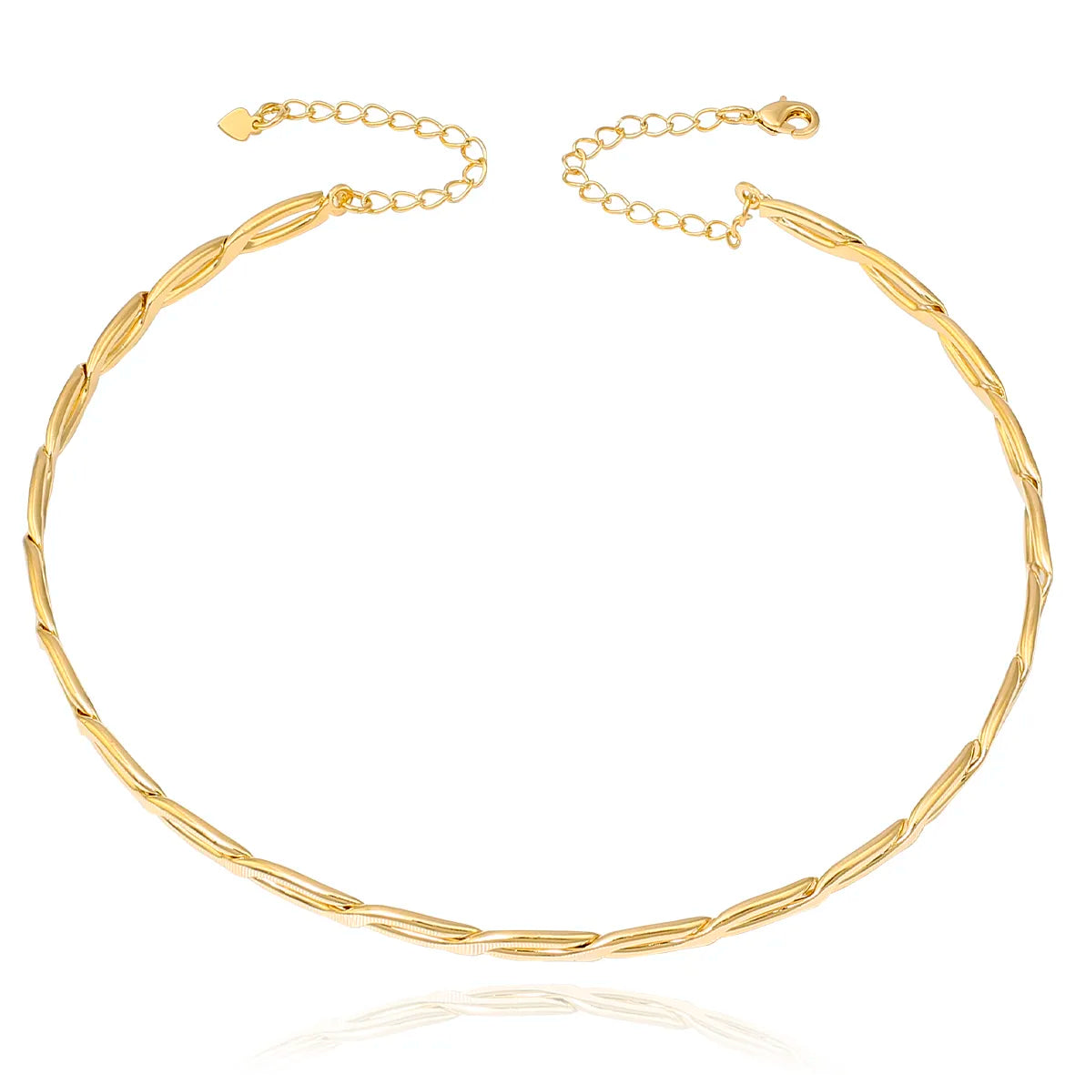 Colar Choker Aberta Aro Rígido 2 Fios Torcidos Texturizados Folheado Ouro 18k