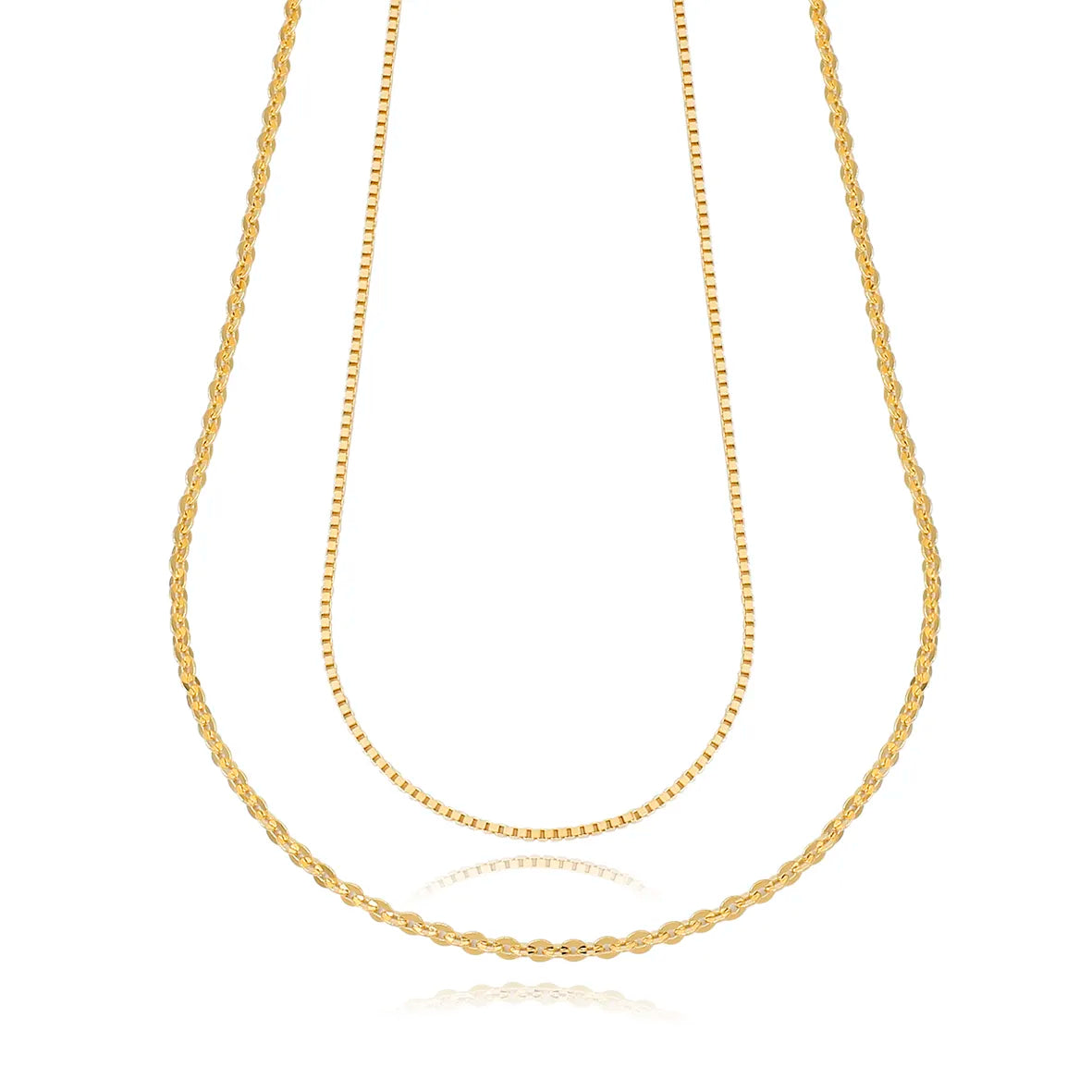Colar Duplo com Malha Veneziana e Elos Cadeados Folhead o a Ouro 18k
