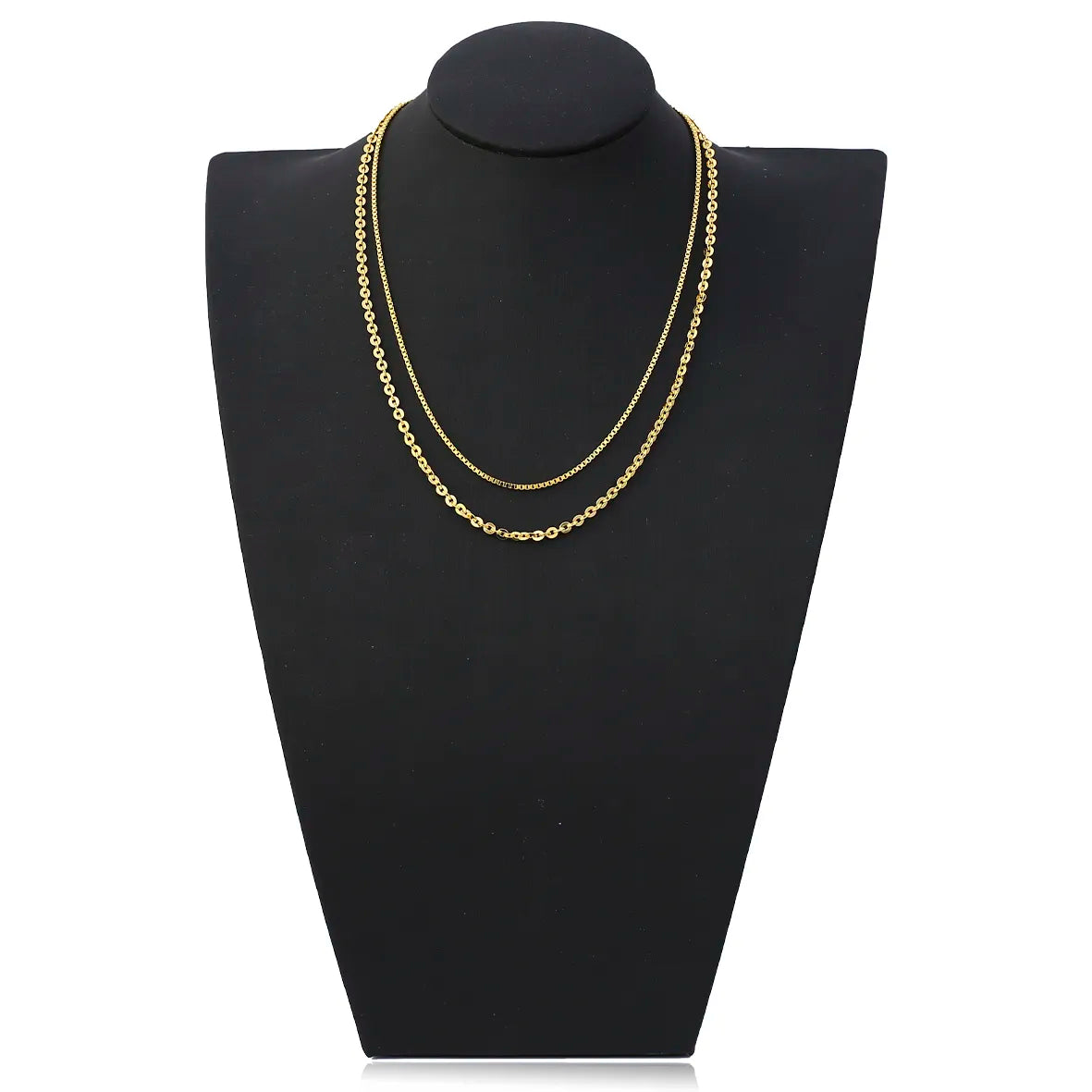 Colar Duplo com Malha Veneziana e Elos Cadeados Folhead o a Ouro 18k
