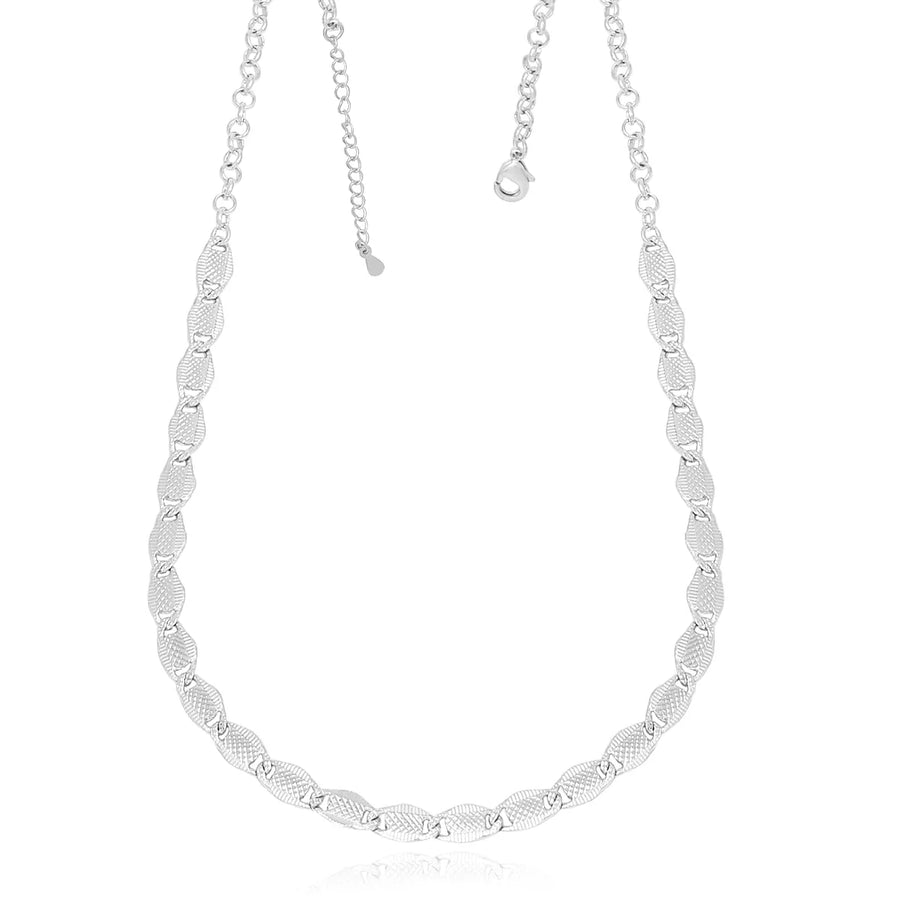 Colar 47cm Malha Piastrine e Elo Português Folheado Prata 1000