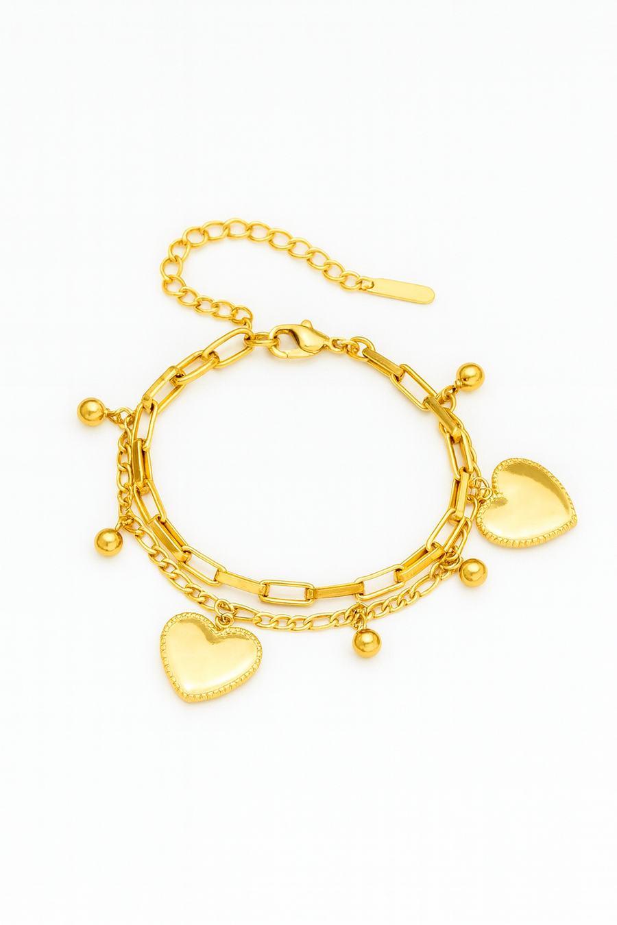 Pulseira Amor Infinito – Aço Inoxidável Dourado com Pingentes de Coração