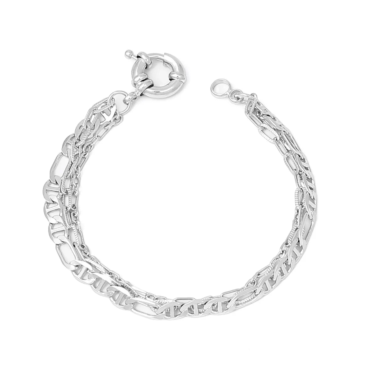 Pulseira Tripla Malha Piastrine com Elo Alongado 3x1 Folheado Prata 1000