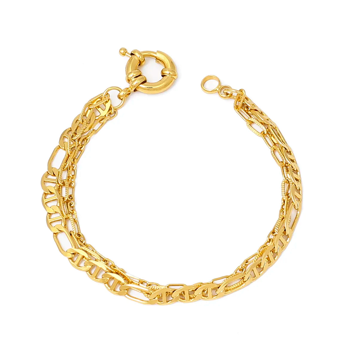 Pulseira Tripla Malha Piastrine com Elo Alongado 3x1 Folheado a Ouro 18k