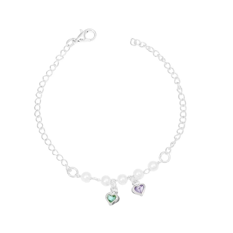 Pulseira Infantil com Pérola e Coração Folheado Prata 1000