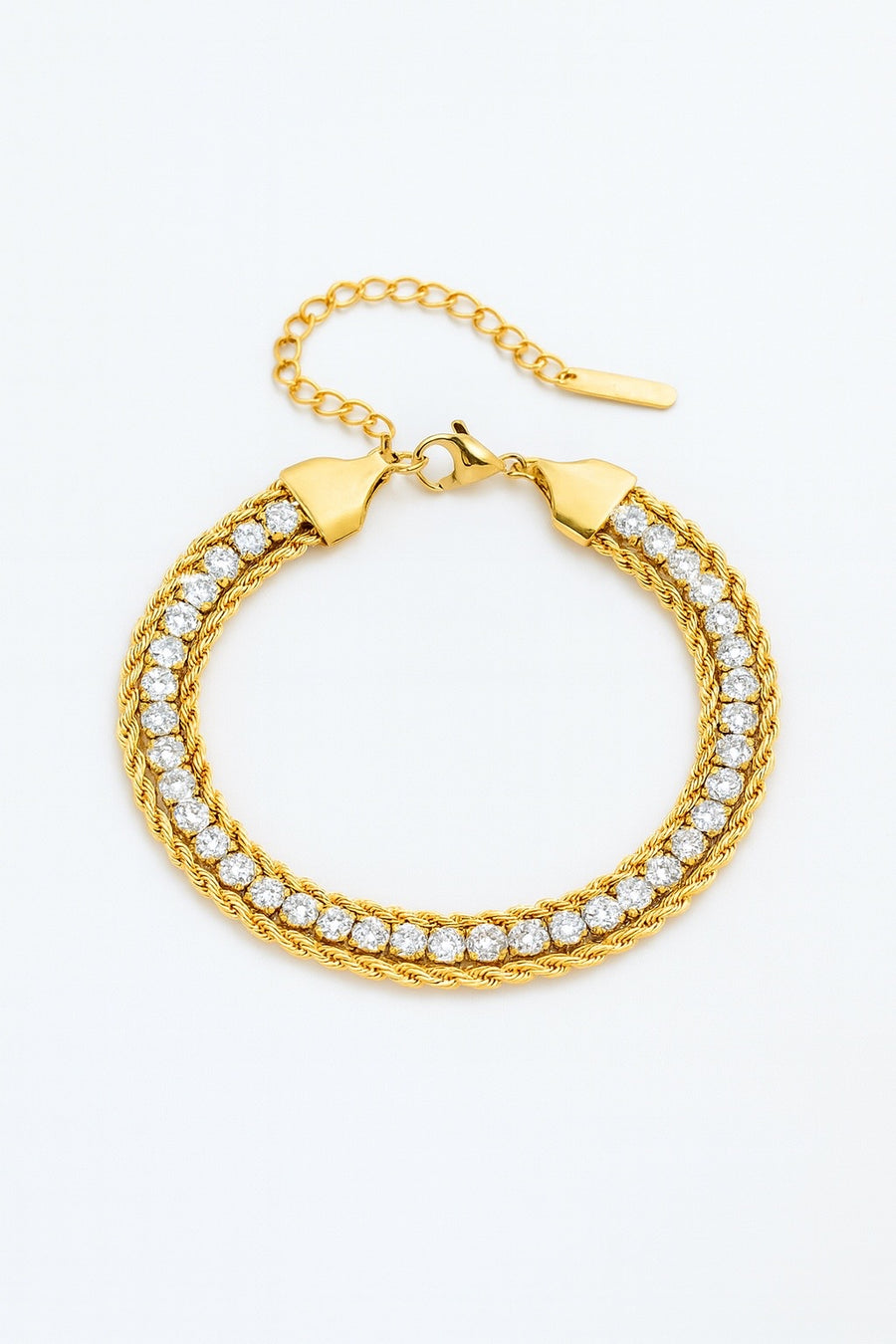 Pulseira Brilho Eterno – Aço Inoxidável Dourado com Zircônias