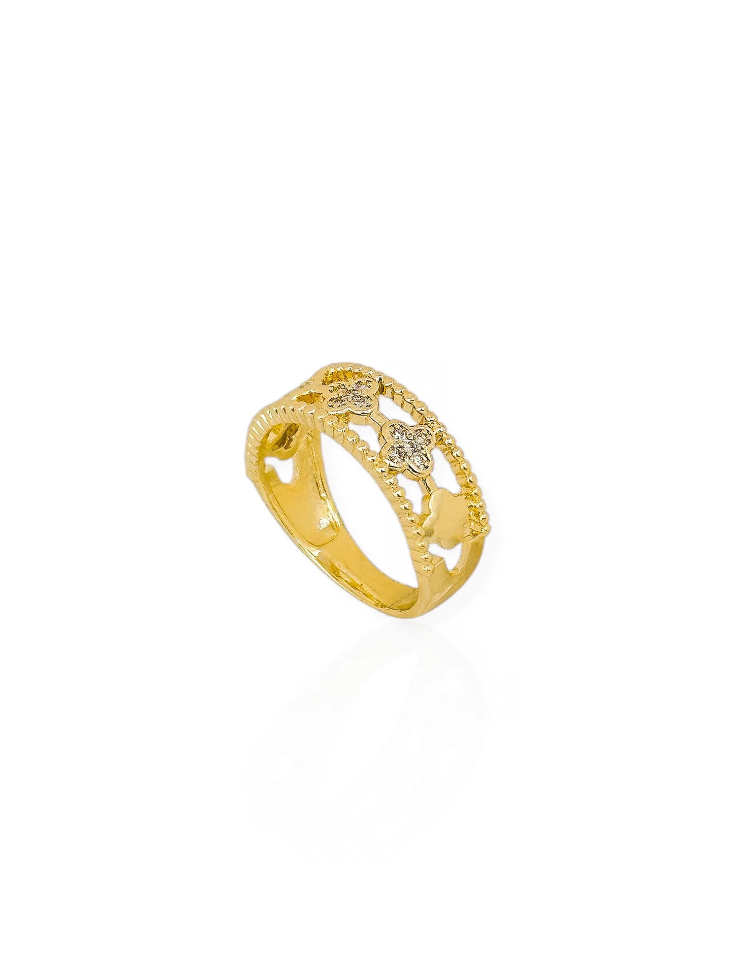 Anel Folheado a Ouro 18k e Prata Inspiração Vg. Com Zircônia - Ouro