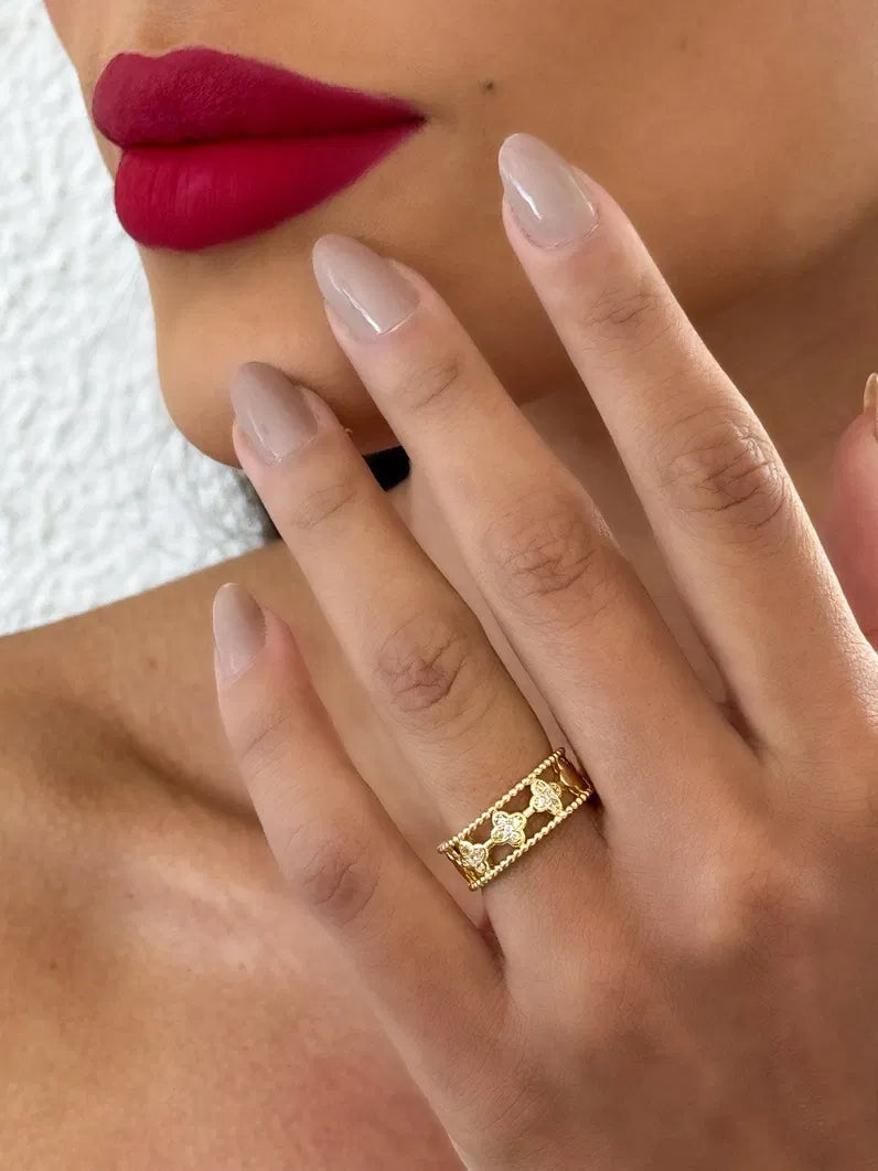 Anel Folheado a Ouro 18k e Prata Inspiração Vg. Com Zircônia - Ouro