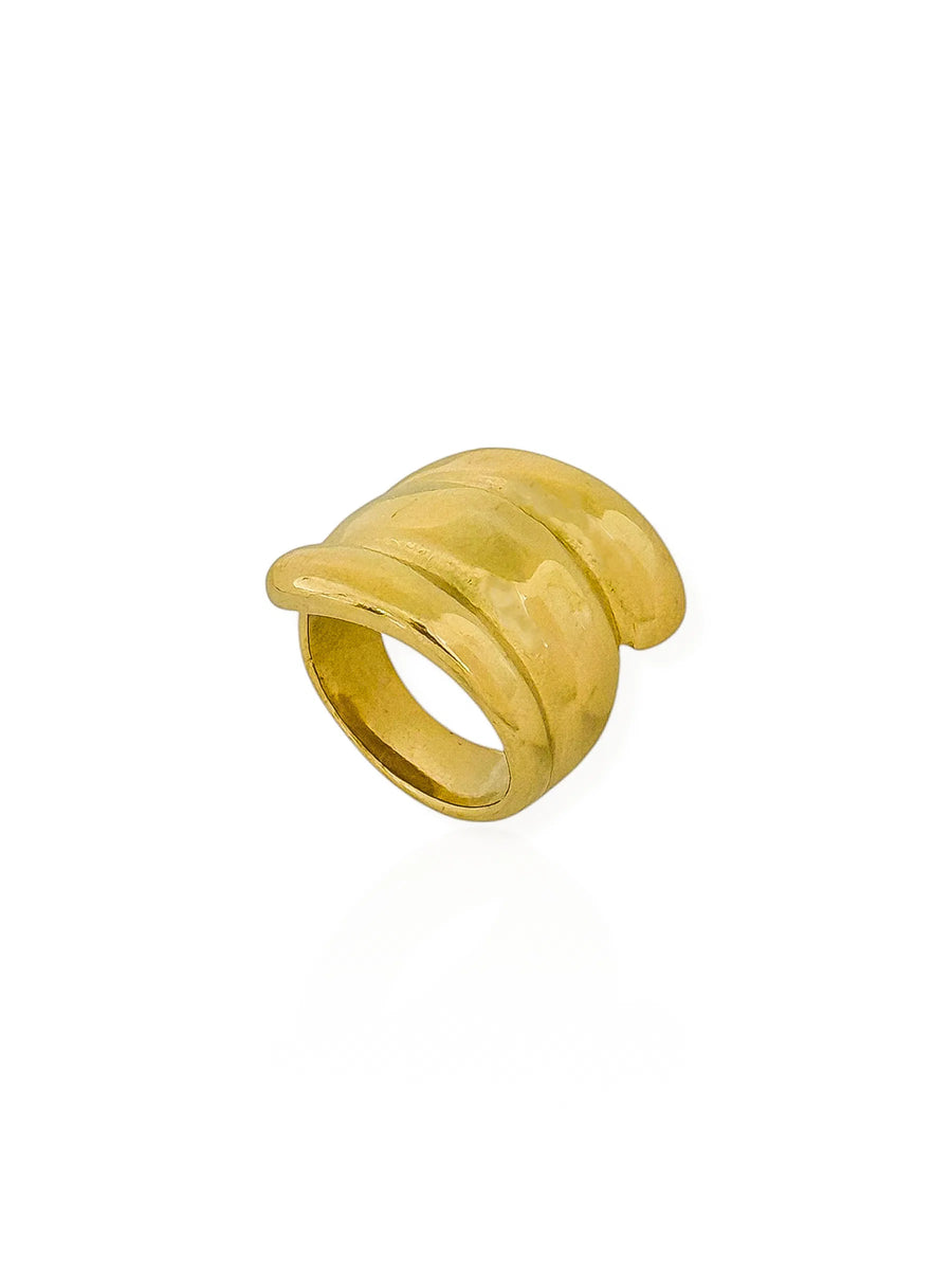 Anel Aço Inoxidável Folheado a Ouro 18k Design Orgânico