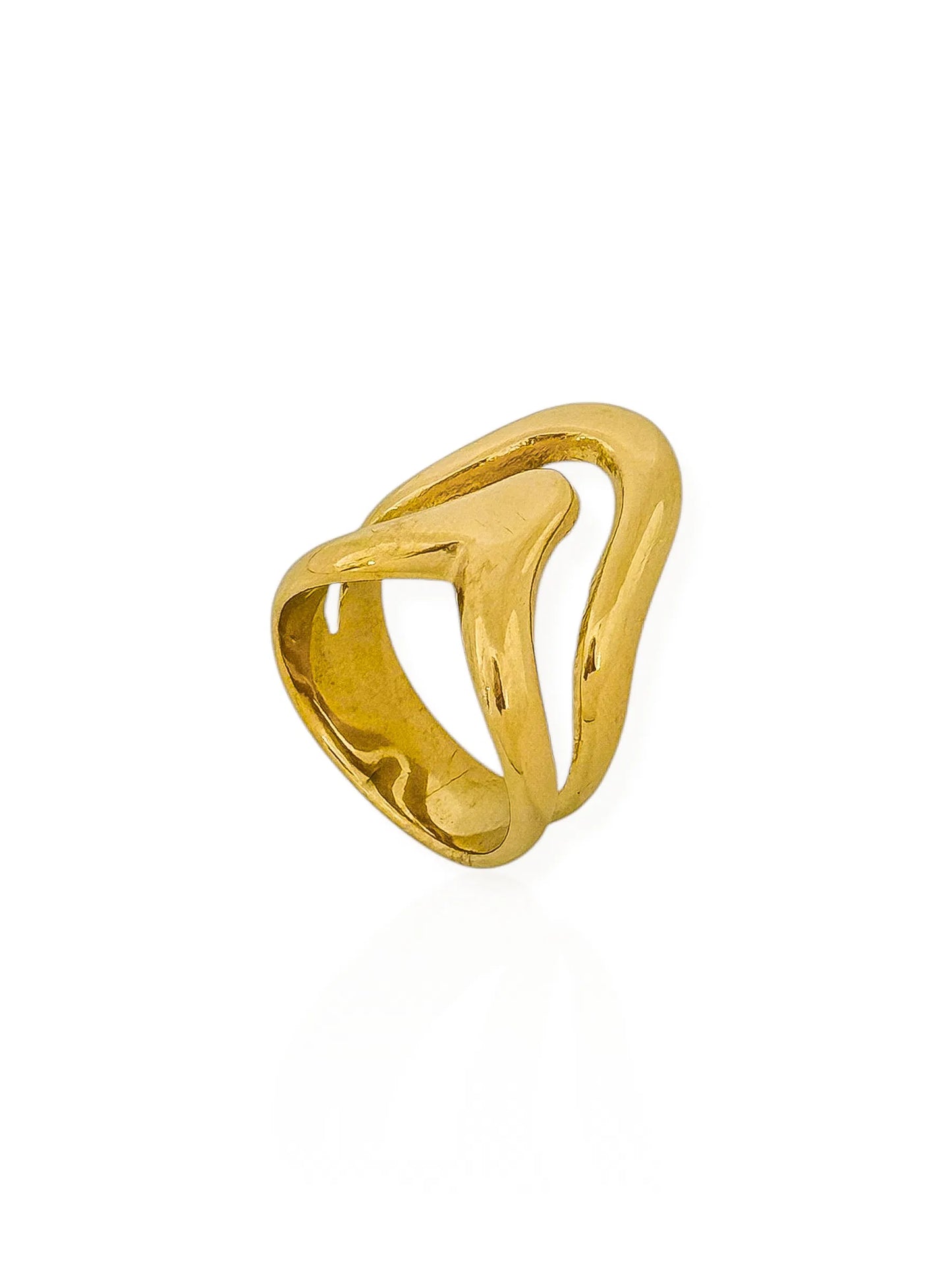 Anel Aço Inoxidável Folheado a Ouro 18k Design V