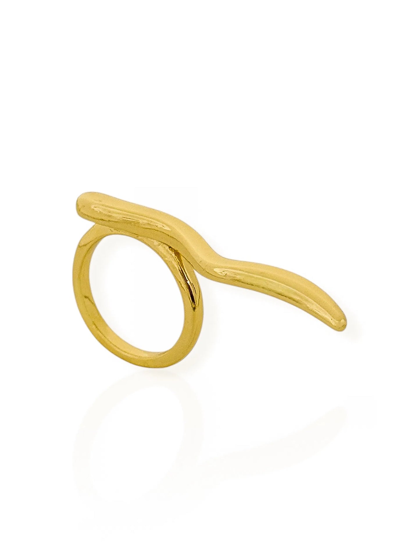 Anel Folheado a Ouro 18k Design Fio Curvo